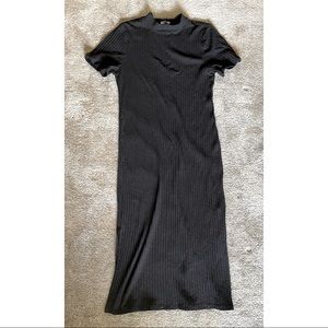 Black ribbed mock neck midi dress